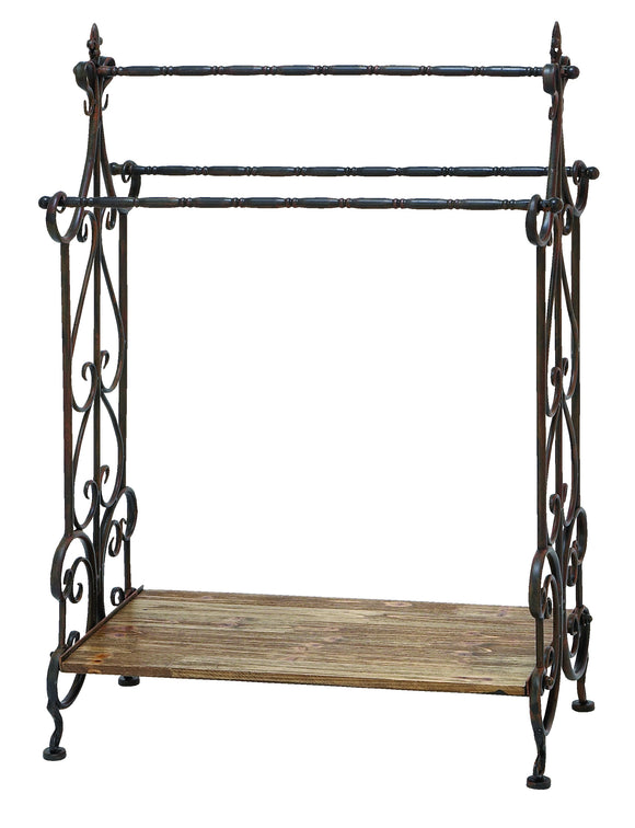 Traditional Wooden and Metal Towel Rack in Black Finish