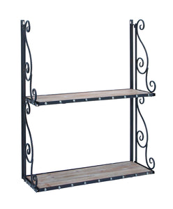 Metal and Wood Wall Shelf with Antique Finish