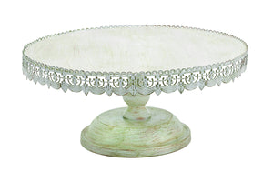 Metal 10" H Cake Stand with Soft White Polish in White color