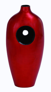 Ceramic Lacquer Vase Intricately Carved with Fiery Red Tint