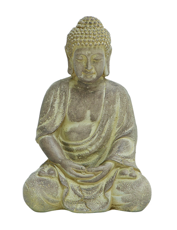 Fiber Clay Buddha in Sitting Pose with Antiqued Yellow Finish