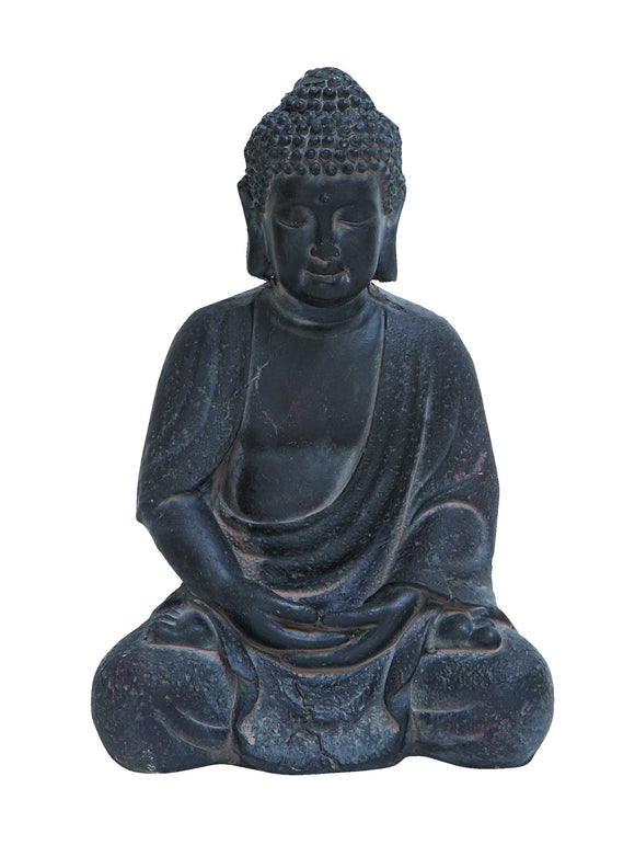 Durable Fiber Clay Buddha Glanced with Antiqued Black Finish