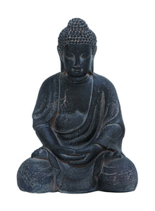 Fiber Clay Buddha in Antiqued Black Finish with Fine Detailing