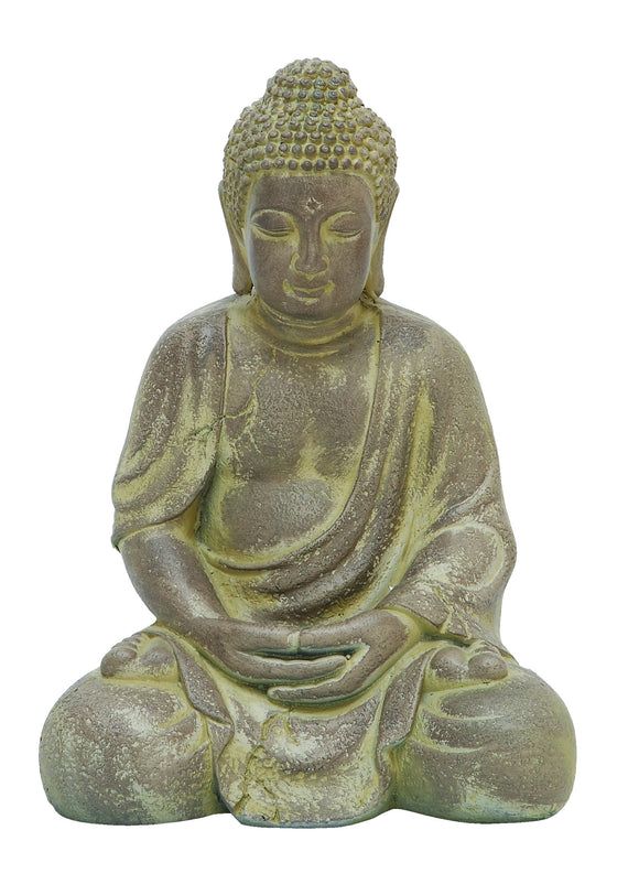 Finely Detailed Fiber Clay Buddha in Antiqued Yellow Finish