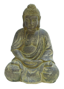 Fiber Stone Buddha in Antiqued Yellow Finish with Intricate Styling