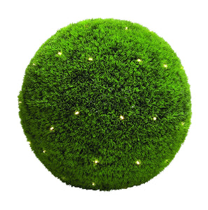 Super Plastic Led Grass Ball In 20" D In Green Leaf Patterns