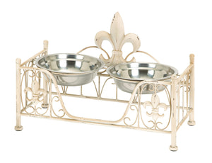 Metal Pet Bowl with Intricate Detailing in Soft Cream Shade