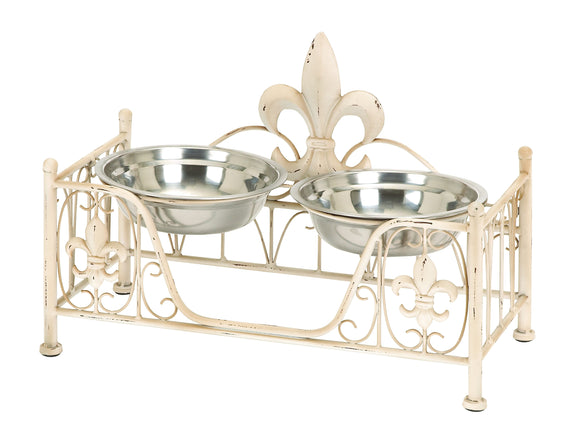 Metal Pet Bowl with Intricate Detailing in Soft Cream Shade
