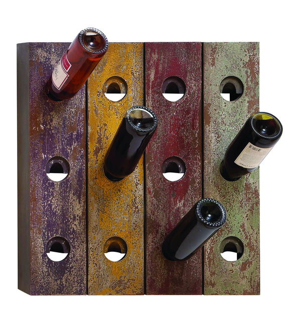 Wall Wine Holder in Rustic Old Finish with 12 Bottle Holes