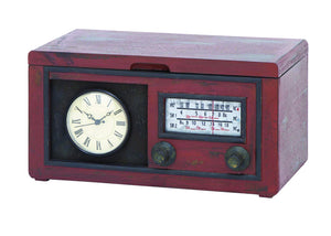 Radio Attached Wood Cabinet with Antique Clock