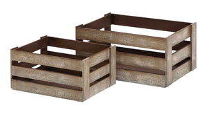 Wood Crate Glazed with Brown Color - Set of 2