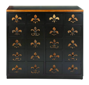 Dresser in Brown Lacquer and Fleur De Lis Imprints