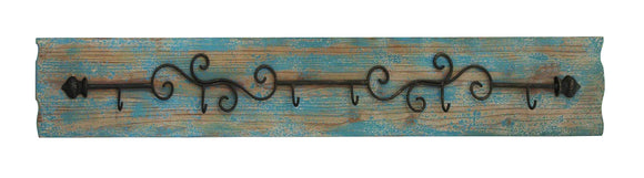 Curved Metal Wall hooks of Six Attached on MDF Wood Wall Rectangular Plaque