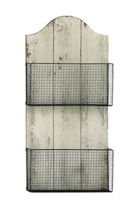 Two Wire Mesh Wall Basket with White Finish MDF Plaque