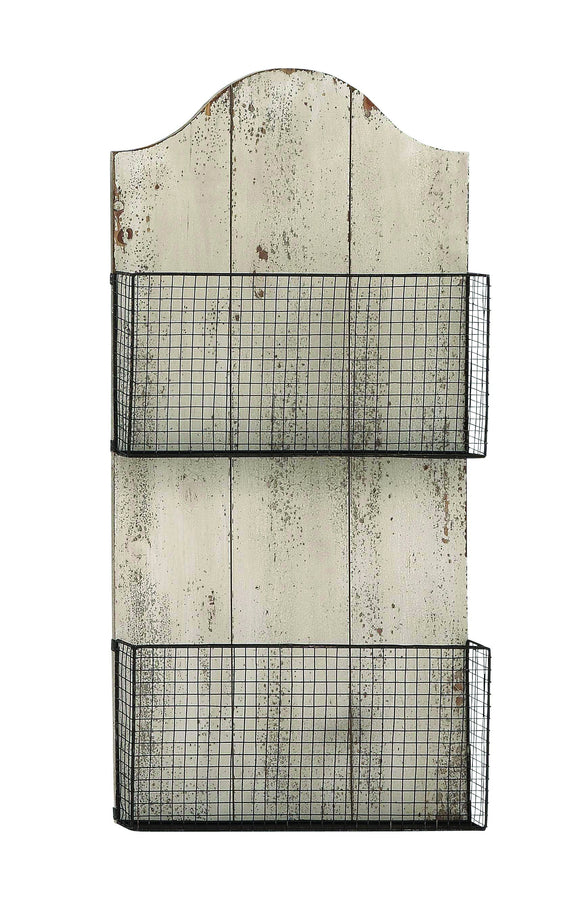 Two Wire Mesh Wall Basket with White Finish MDF Plaque