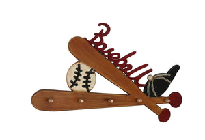 Baseball Memorabilia Wooden Wall Décor with Five Wooden Hooks