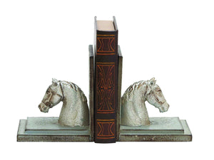 A Pair of Poly Stone Horse Head with Wooden Bookend