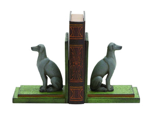 A Pair of Poly Stone Sitting Labrador with Wooden Bookend