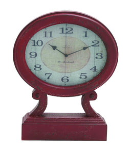 Rustic Wood Table Clock in Maroon Shade