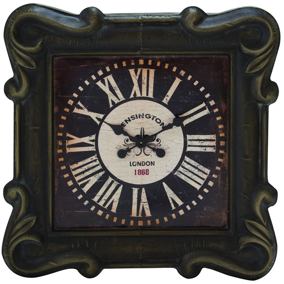 Square Shaped Metal Wall Clock with Beautifully Forged Metal Frame