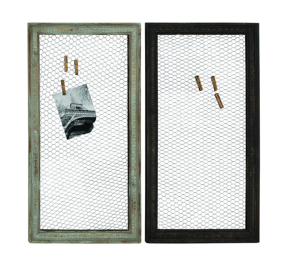 Wood Metal Wall Décor Assorted Set of Two with Wooden Frame and Wire Mesh