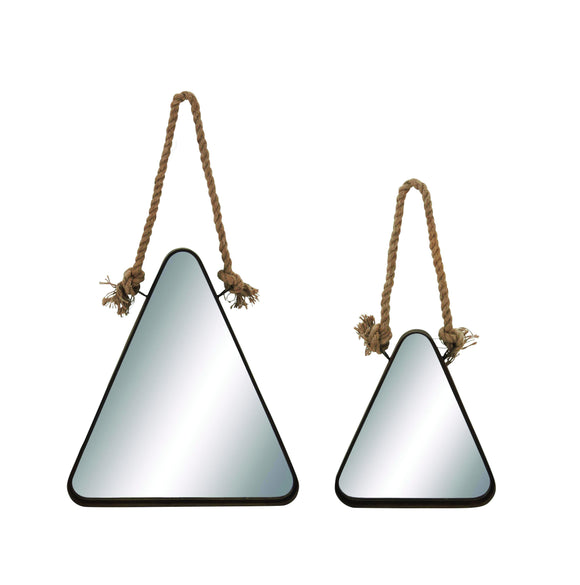 Elegant Triangle Shaped Metal Mirror with Rope Handle