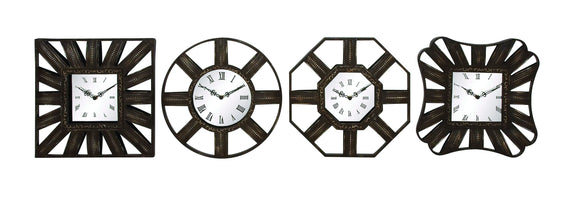 Set of Four Metal Wall Clocks in Bronze Finish