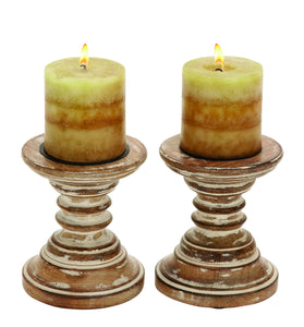 Candle Stands - Wood Candle Holder Pair 6"H, 5"W