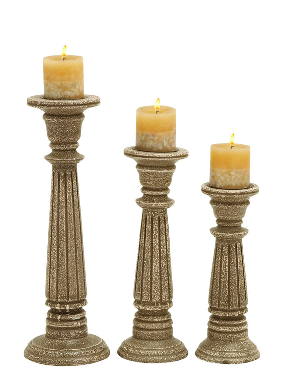 Contemporary Wooden Candle Holder with Rustic Look - Set of 3