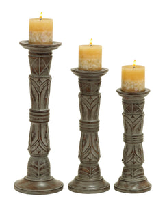 Contemporary Wooden Candle Holder Whitish Brown Finish - Set of 3