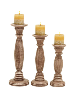 Wooden Candle Holder in Brownish Rustic Finish - Set of 3