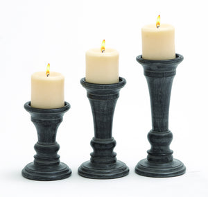 Short and Sweet Wooden Candle Holder Set of Three in Black Finish