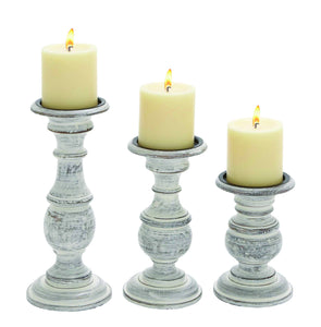 Short and Sweet Wooden Candle Holder Set of Three in White Paint Finish