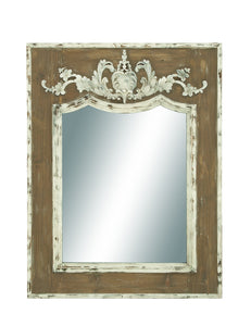 WOOD FRAME MIRROR WITH INTRICATE FLORAL DESIGN