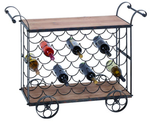 Bar Cart - Metal Wood Wine Trolley 40"W, 31"H