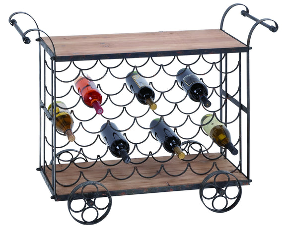 Bar Cart - Metal Wood Wine Trolley 40