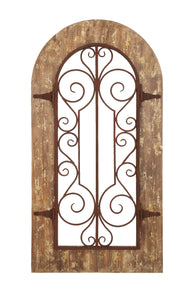 Wooden and Metal Wall Panel with Stately Design & Antiqued Look