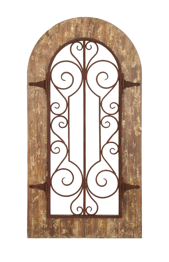 Wooden and Metal Wall Panel with Stately Design & Antiqued Look