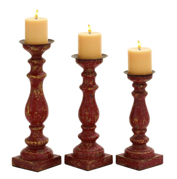 Wooden Candle Holder with Minutely Carved Details - Set of 3