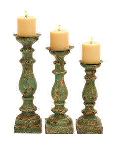 Wooden Candle Holder in Calming Green Finish - Set of 3