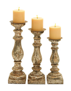 Wooden Candle Holder with Rounded Edges in Beige Hue - Set of 3