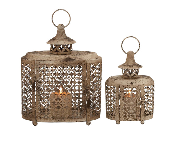 The Rustic Set Of 2 Metal Candle Lantern