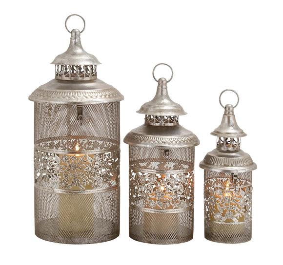 Silver Shiny Finish Stylish Metal Candle Lantern