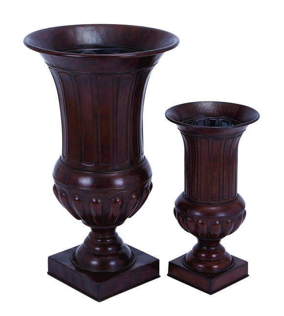 Stylish Metal Vase Planter with Brown Finish- Set of 2