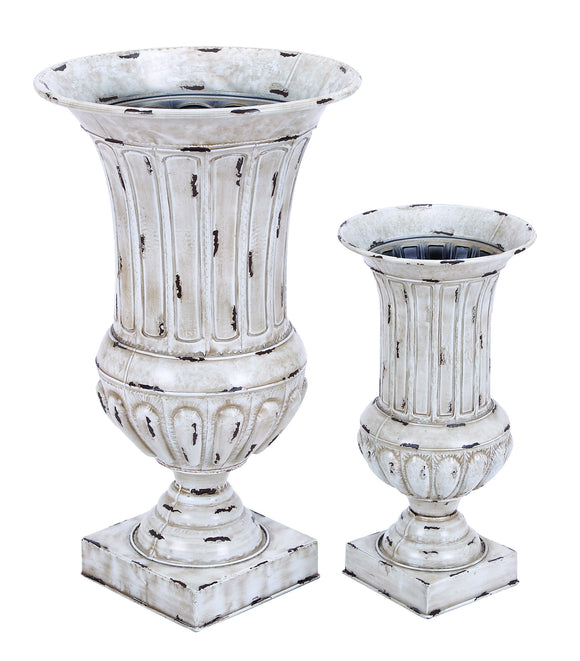 Contemporary Designed Metal Vase with Off White Finish- Set of 2