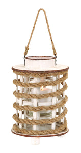 Classic Wooden Glass Rope Extension Lantern with Rustic Finish