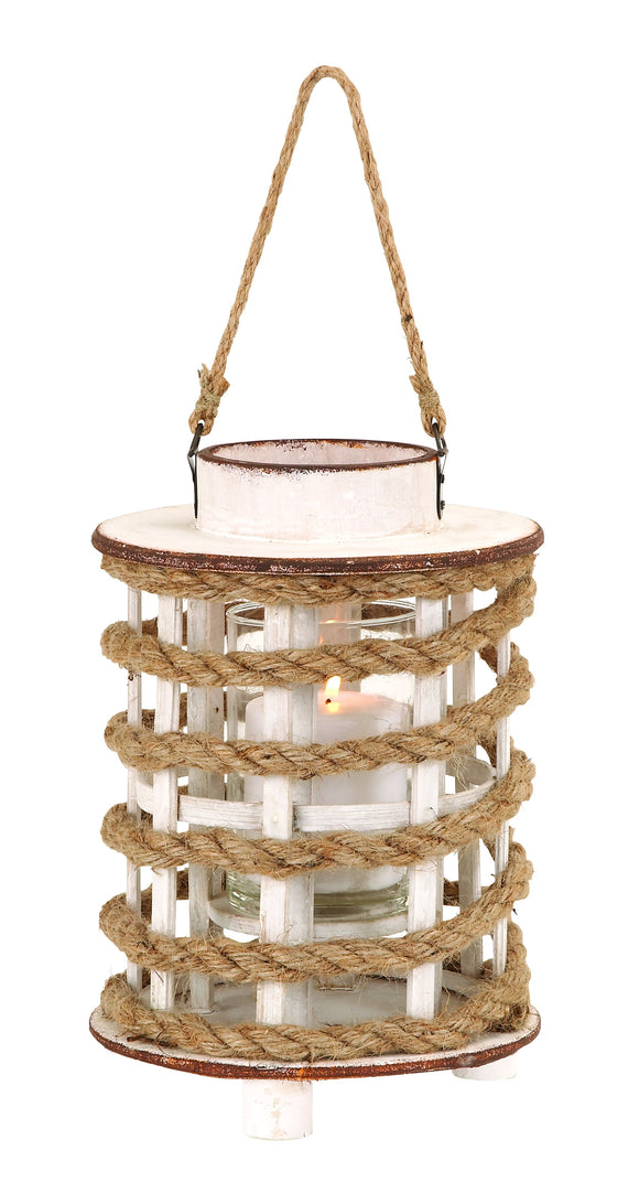 Classic Wooden Glass Rope Extension Lantern with Rustic Finish