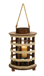 Design Wood Lantern with Convenient Rope Handle