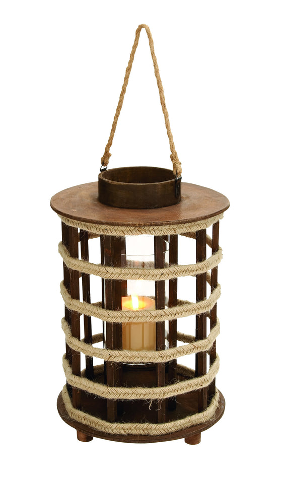 Lantern with Circular Cap and Rope Handle