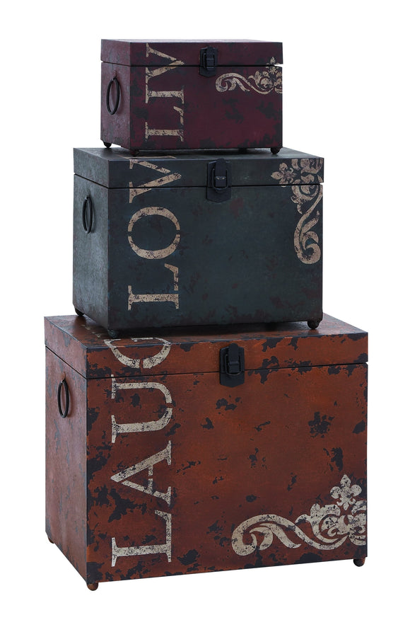 Classic Live Love Laugh Iron Storage Trunk Set